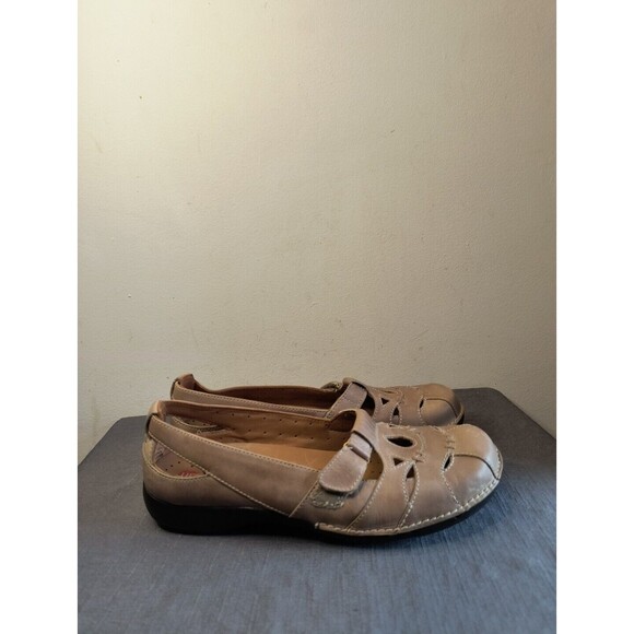 CLARKS 63784 Unstructured Strappy Leather Loafers Mary Janes - Tan 9M Ladies - Picture 3 of 9